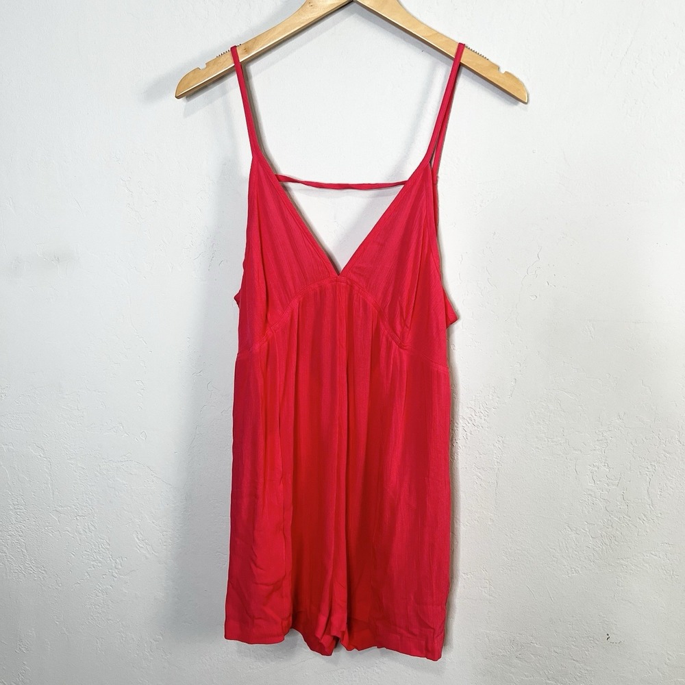 PrAna Fernie V-Neck Romper Swim Cover Up Rose Fire Red Size Medium NEW